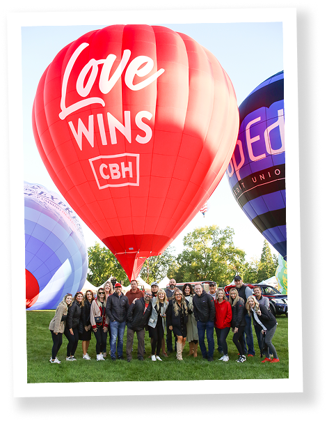 Red CBH branded hot air balloon